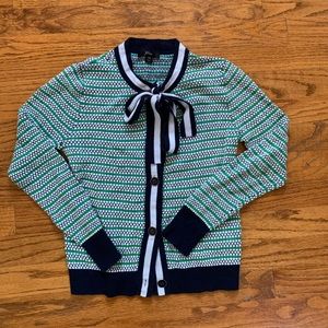Jcrew patterned cardigan with neck tie